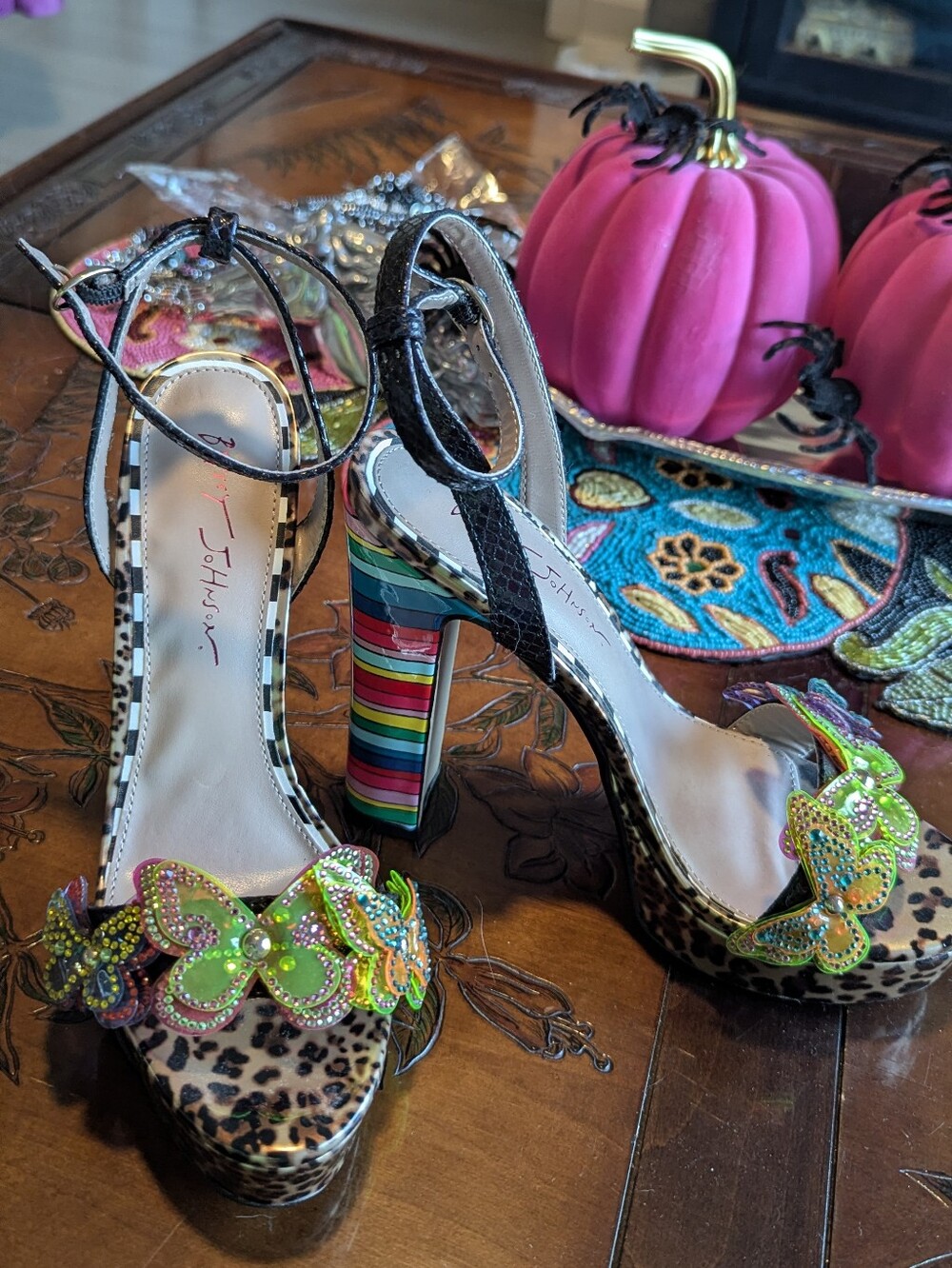 Betsey Johnson Multicolor Butterfly Leopard Platform Sandals